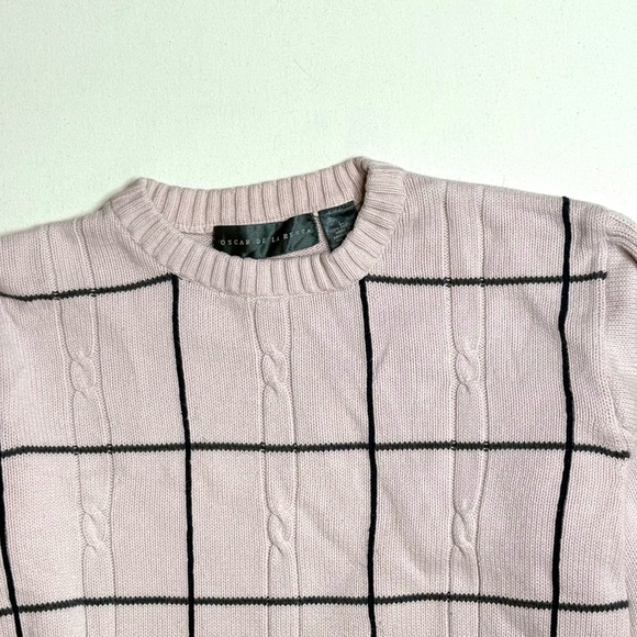 Oscar de la Renta Vintage Light Pink Grid Sweater Size Large - Picture 4 of 7